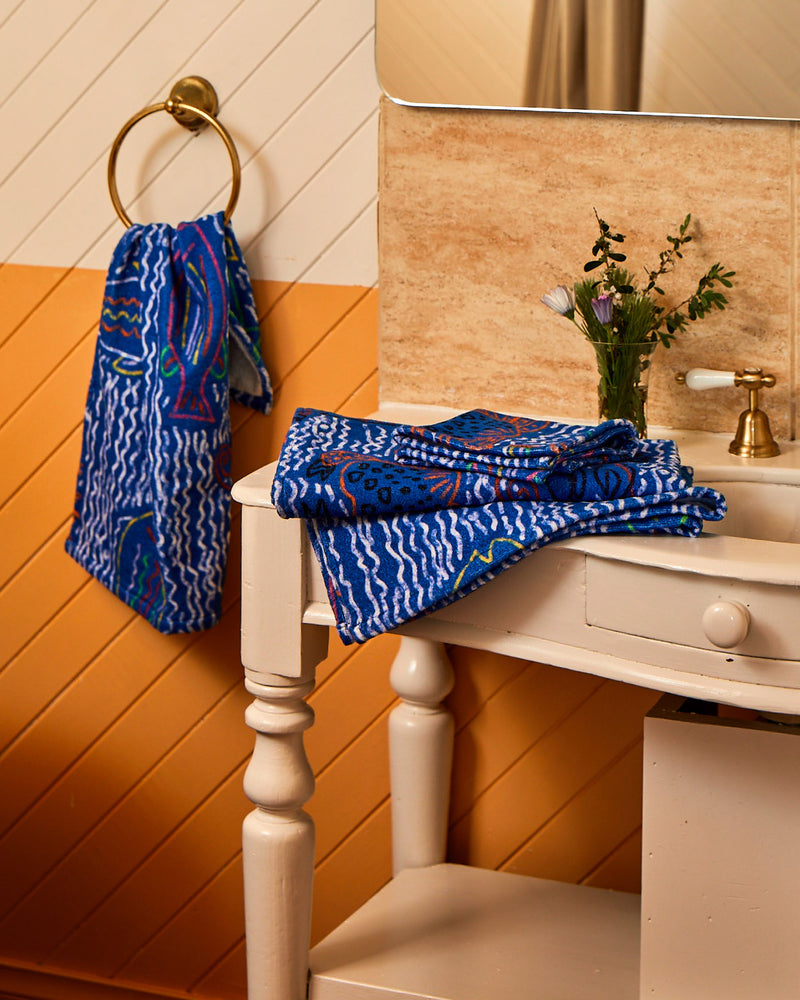 The Deep Blue Printed Terry Bath Sheet / Beach Towel