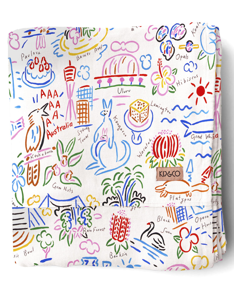 Kip&Co X Ken Done Animals and Icons Organic Cotton Flat Sheet