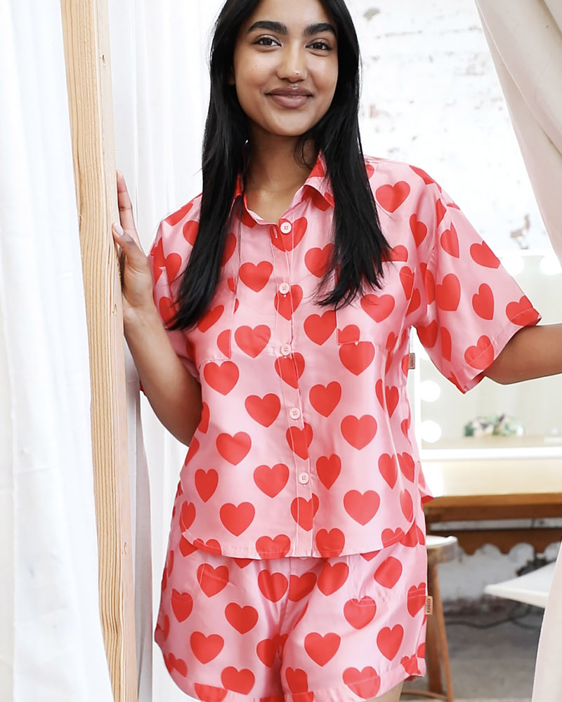 Sweetheart Satin Short Sleeve Shirt & Short Pyjama Set