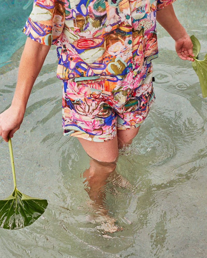 Kip&Co x Kezz Brett Waterlily Waterway Short Sleeve Shirt & Short Pyjama Set