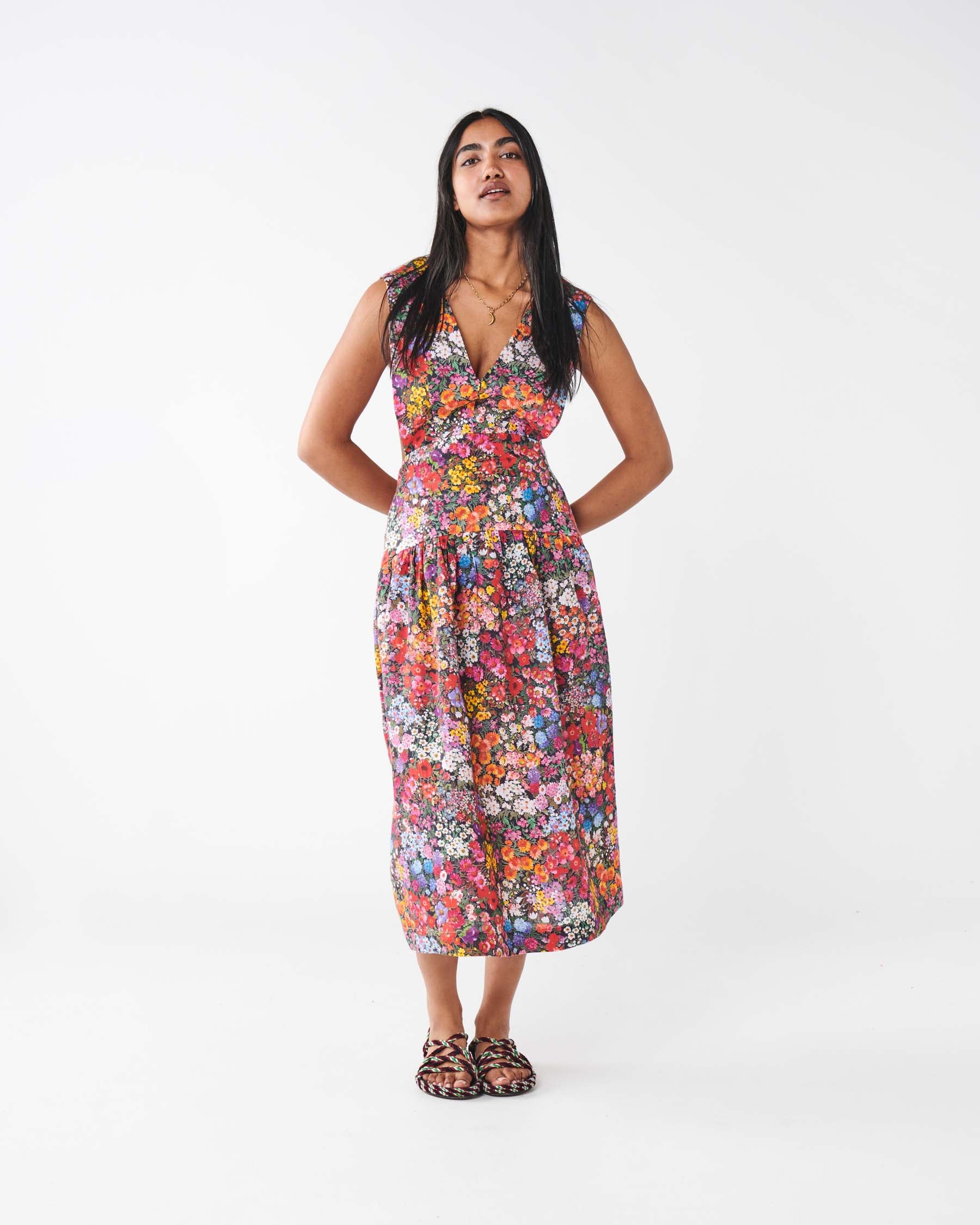Forever Floral Black Linen Crossover Dress Kip&Co