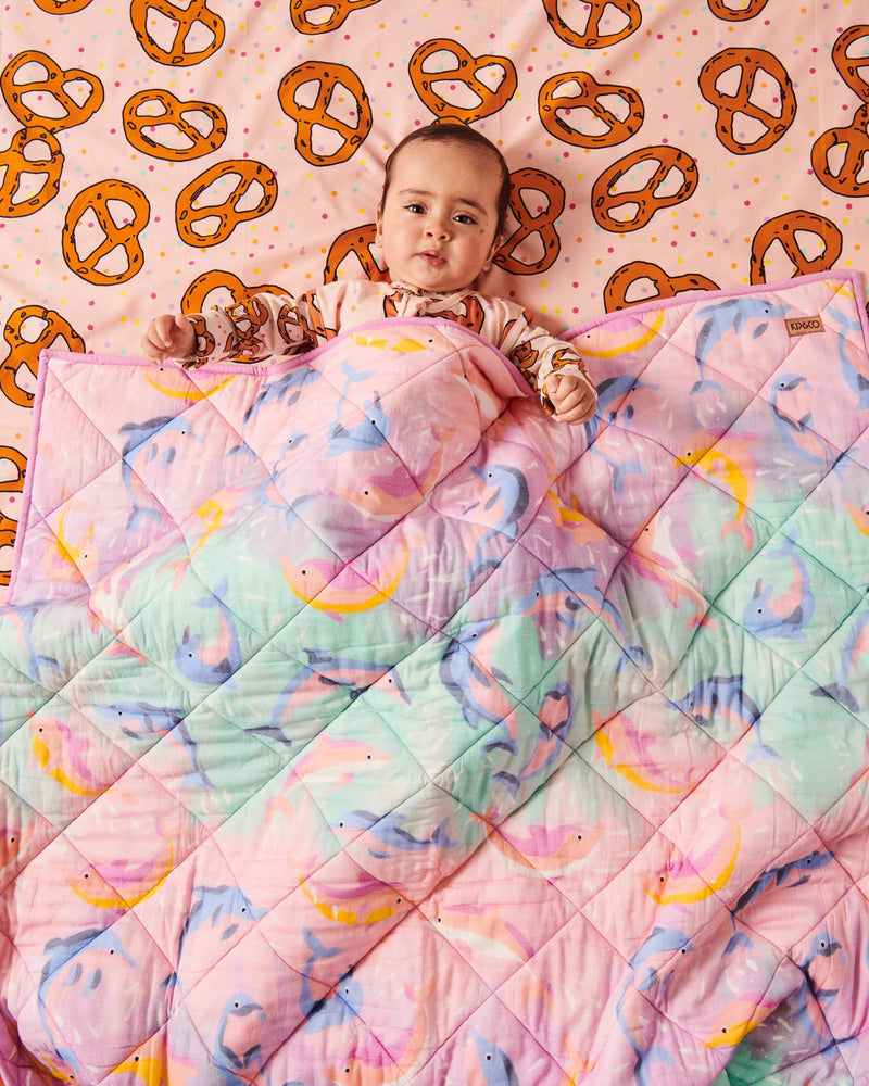 Dolphin Magic Organic Cotton Quilted Cot Bedspread