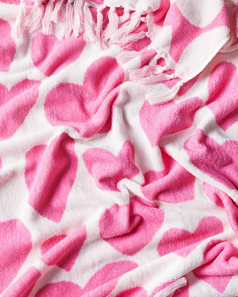 Big Hearted Pink Terry Bath Sheet / Beach Towel
