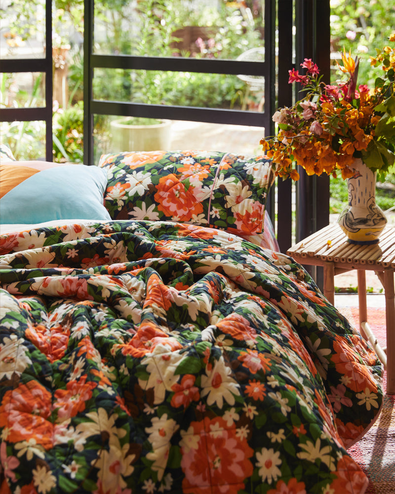 Dreamy Floral Organic Cotton Quilted Bedspread