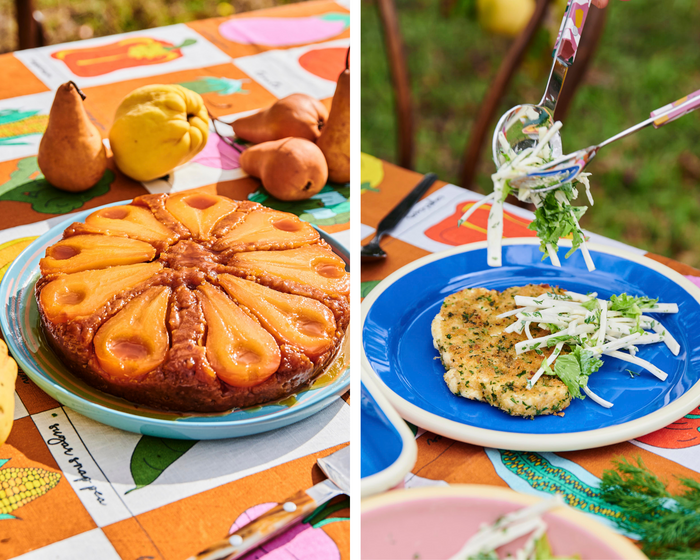 Crumbed Cauliflower Steaks and Upside Down Pear Cake by Torello Farm's resident foodie, Fiona Hammond