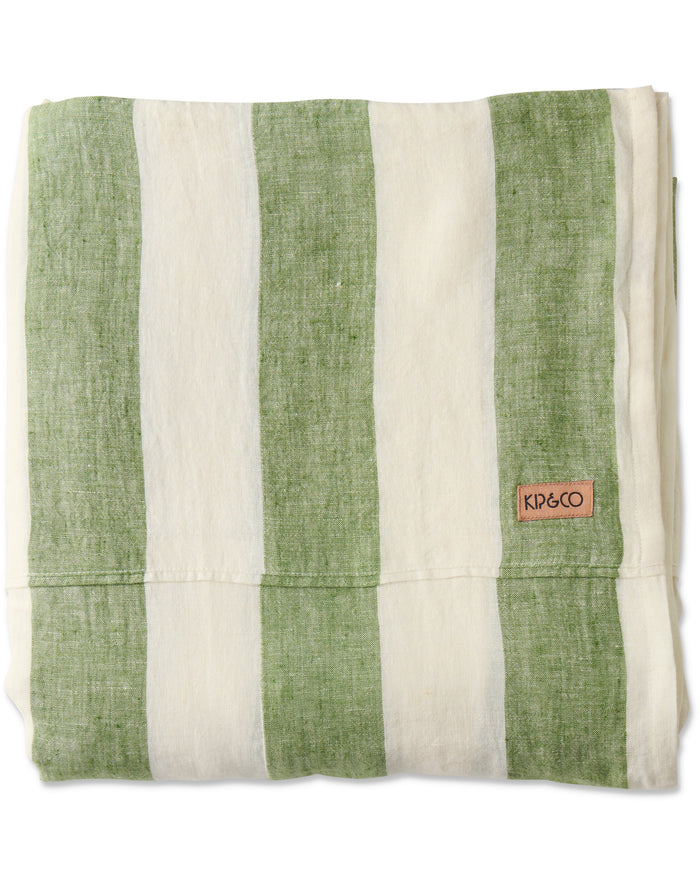 Moss Stripe Linen Flat Sheet