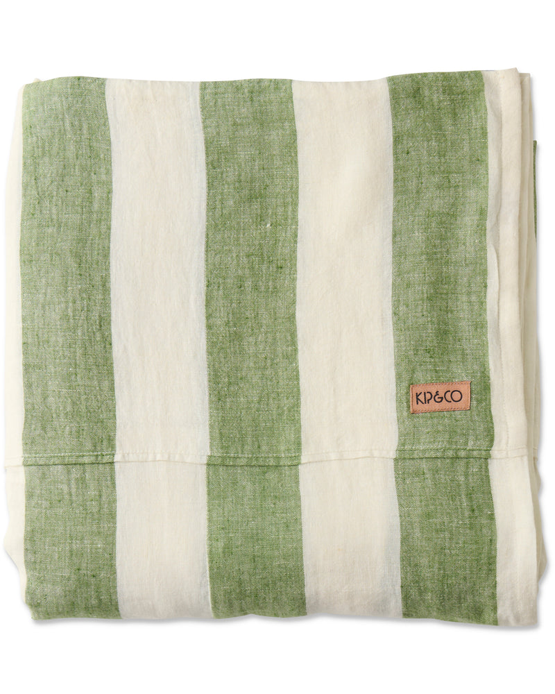 Moss Stripe Linen Flat Sheet