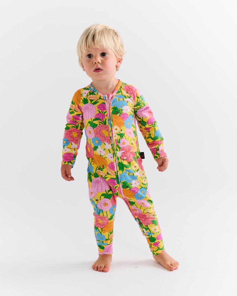 Follow The Sun Yellow Organic Long Sleeve Zip Romper