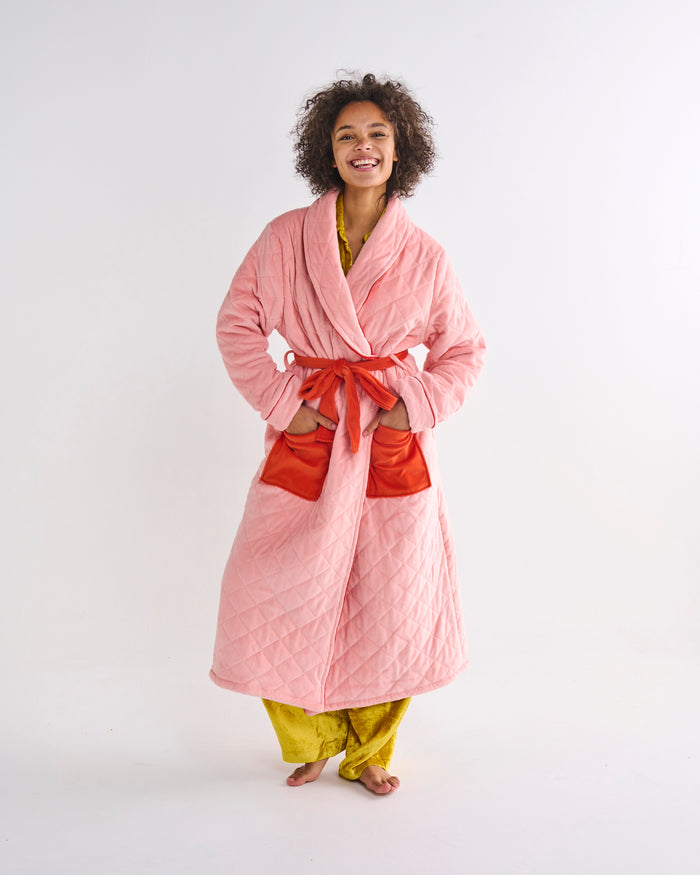 Pretty In Peach Quilted Velvet Robe