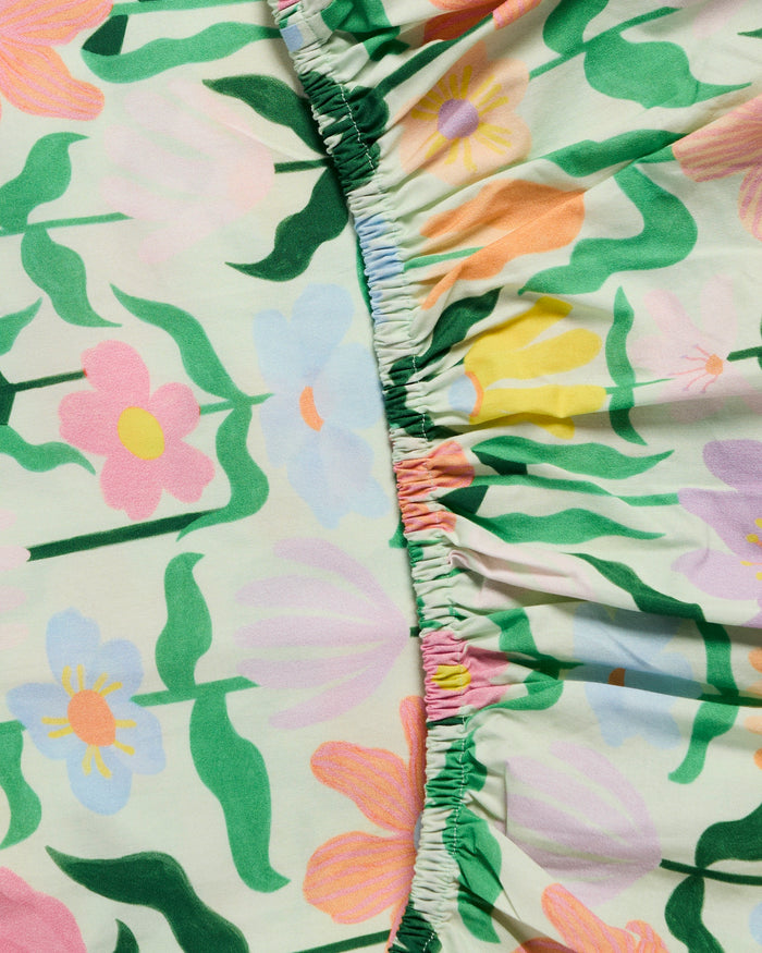 Popping Flowers Green Organic Cotton Baby Fitted Sheet