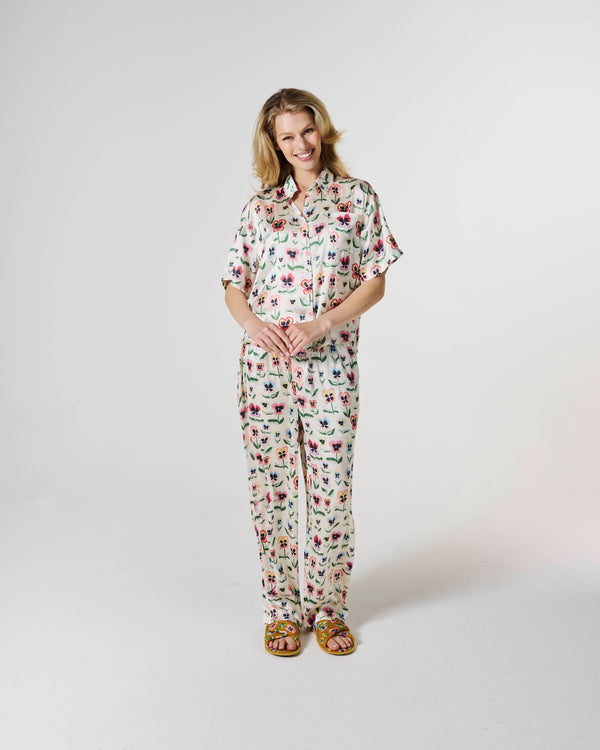Pretty Pansy Adult Eco Satin Short Sleeve Shirt & Pant Pyjama Set