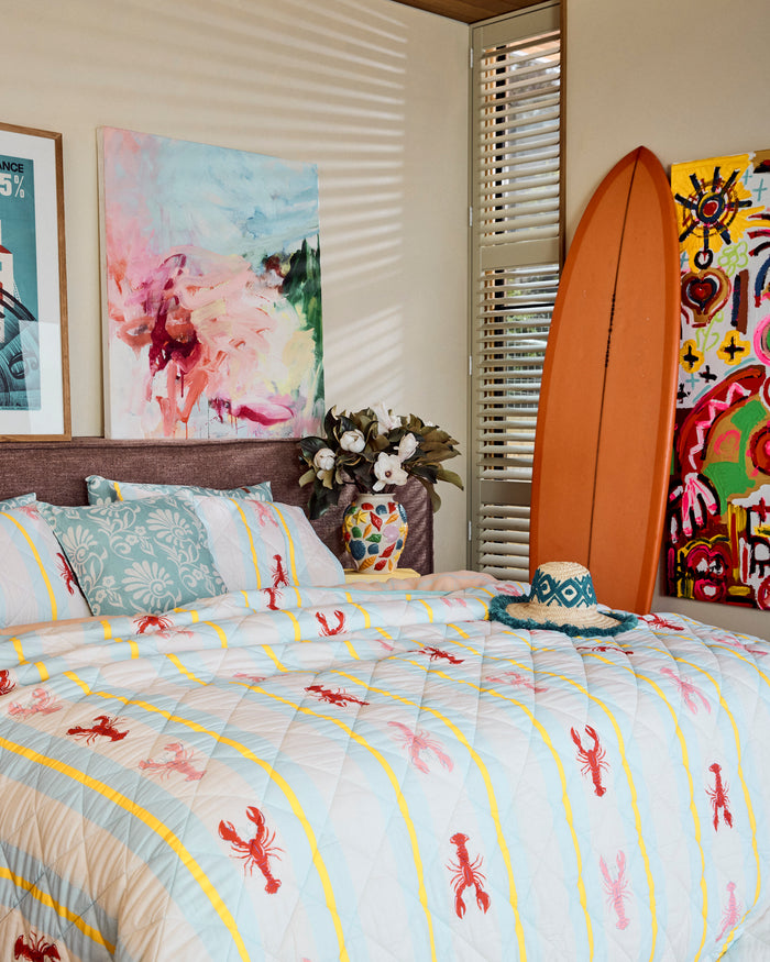 Lobster Fan Club Organic Cotton Quilted Bedspread