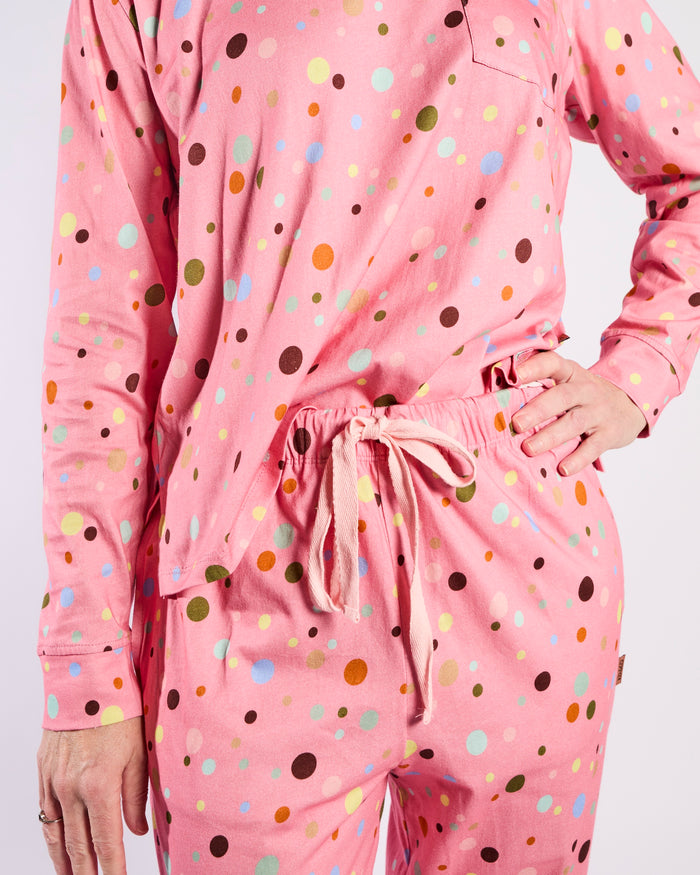 Polkadot Pink Adult Organic Cotton Long Sleeve Pyjama Top & Slouch Pant Set