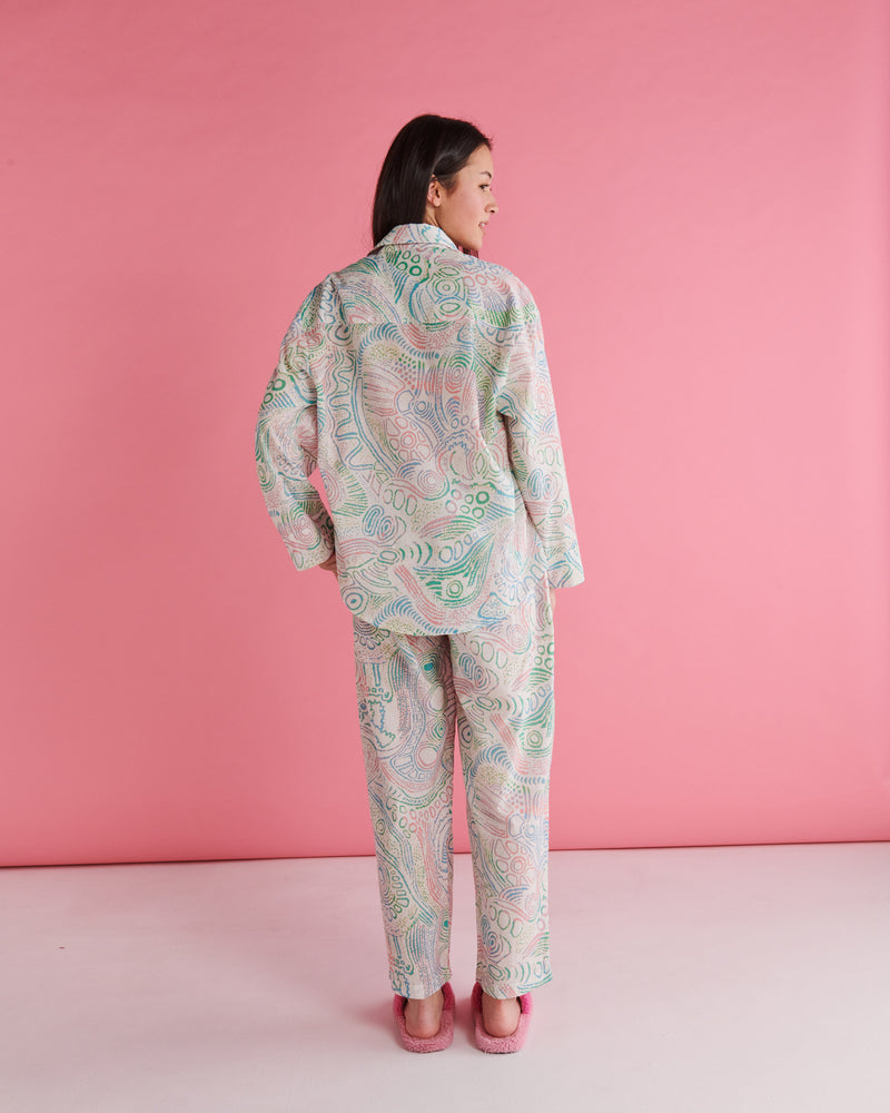 Tjala Tjukurpa Pastel Organic Cotton Long Sleeve Shirt & Pant Pyjama Set