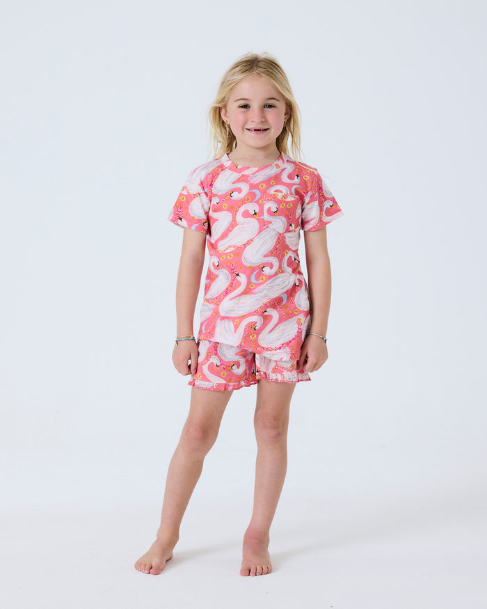Swanette Kids Organic Cotton Short Sleeve Tee & Frill Short Pyjama Set