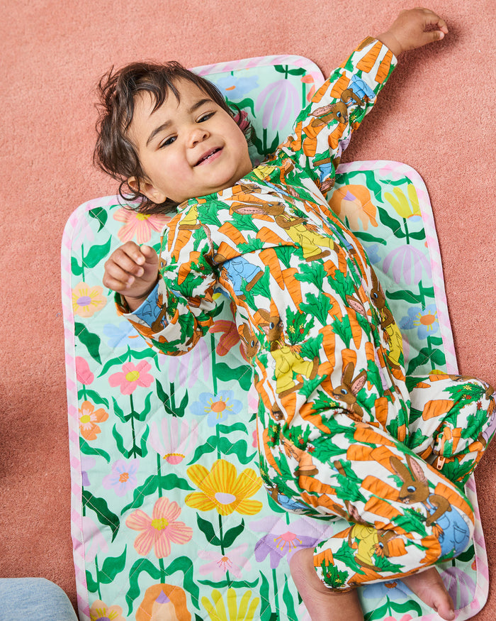 Popping Flowers Green Baby Change Mat