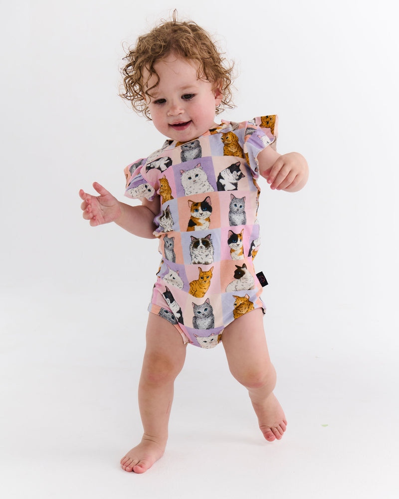 Kitty Cat Organic Short Sleeve Frill Romper