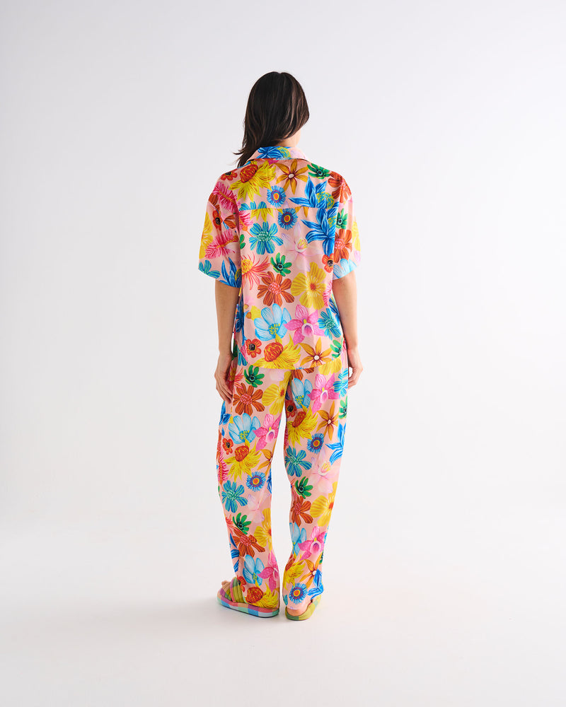 Wild Flowers In Bloom Adult Eco Satin Short Sleeve Shirt & Pant Pyjama Set