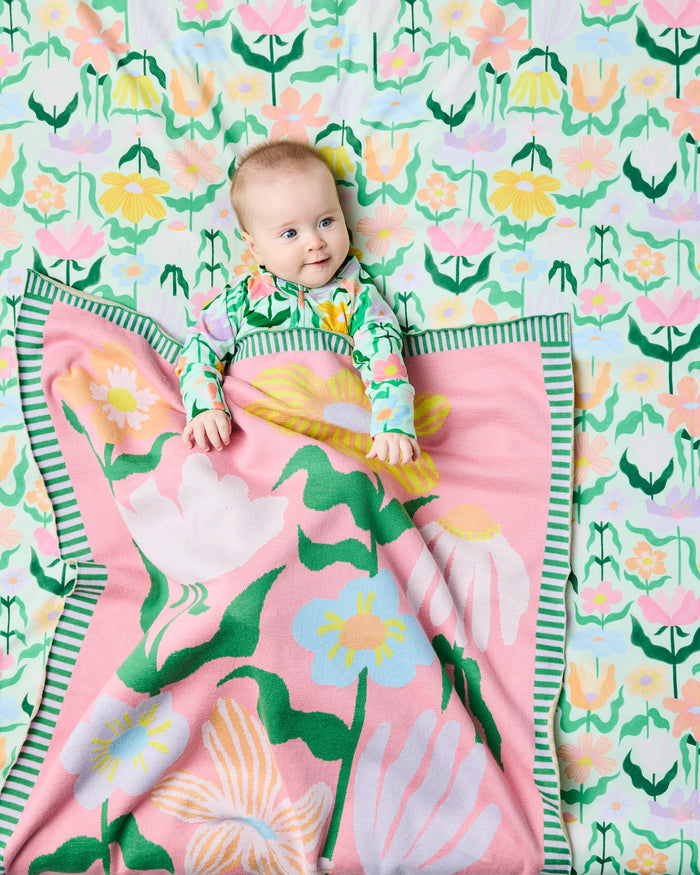 Popping Flowers Green Organic Cotton Baby Fitted Sheet