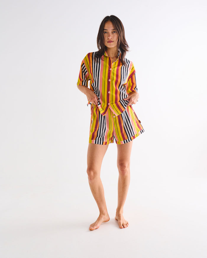 Casablanca Stripe Adult Organic Cotton Short Sleeve Shirt & Short Pyjama Set