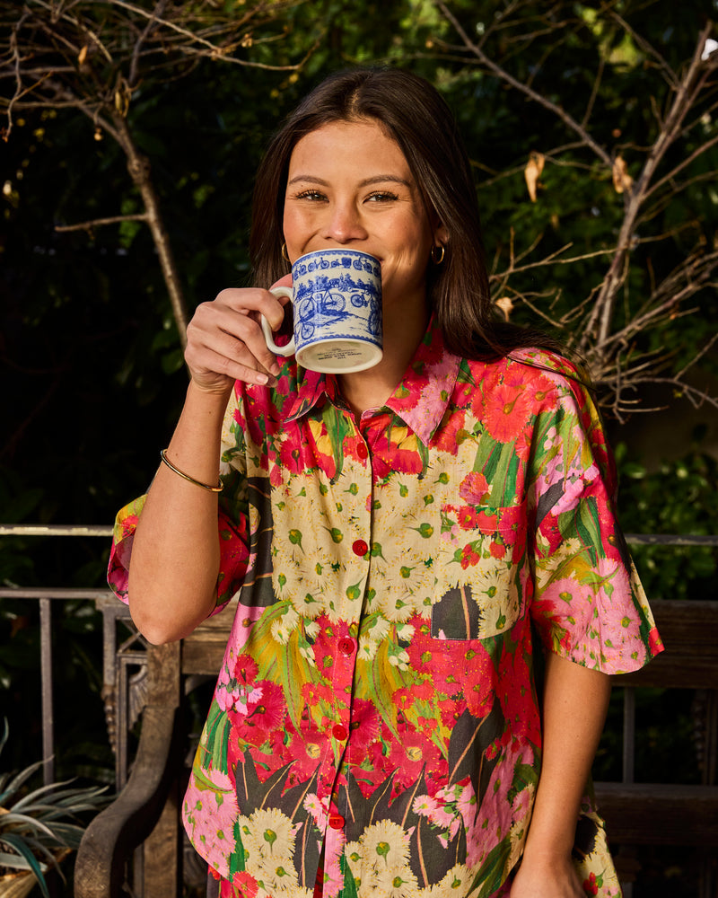 Australian Bush Blossom Adult Organic Cotton Short Sleeve Shirt & Short Pyjama Set