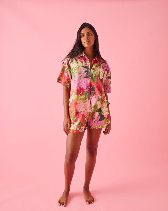 Australian Bush Blossom Adult Organic Cotton Short Sleeve Shirt & Short Pyjama Set