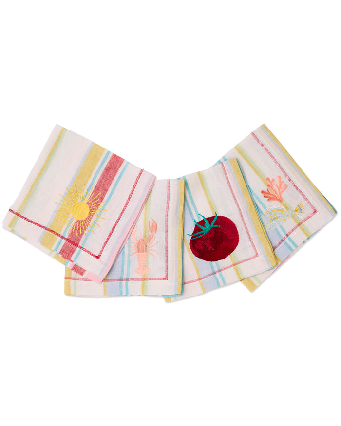 Bellissimo Stripe Embroidered 4P Napkin Set
