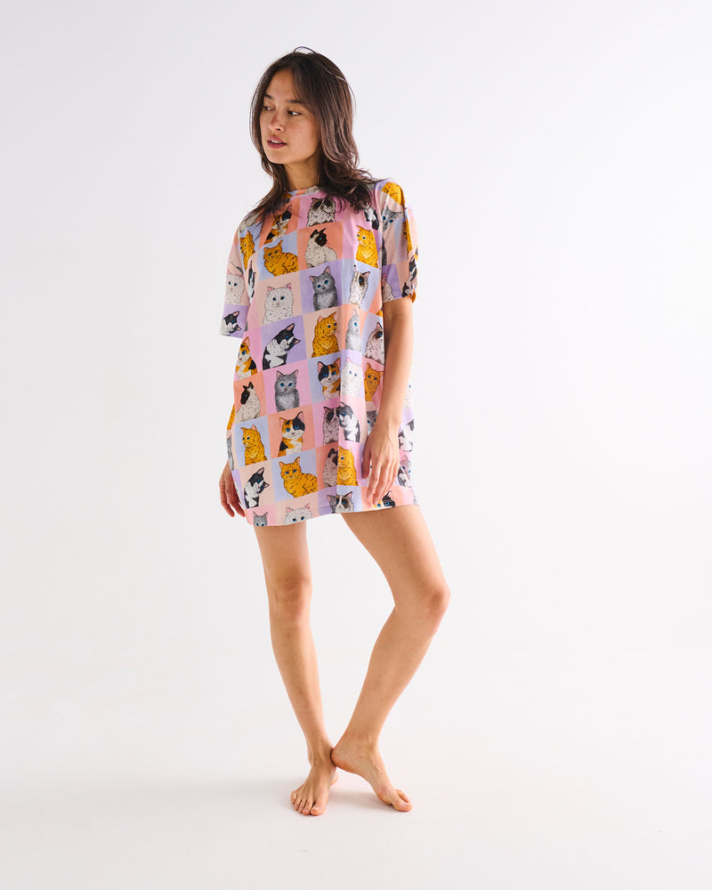 Kitty Cat Adult Organic Cotton Oversize T-shirt Nightie