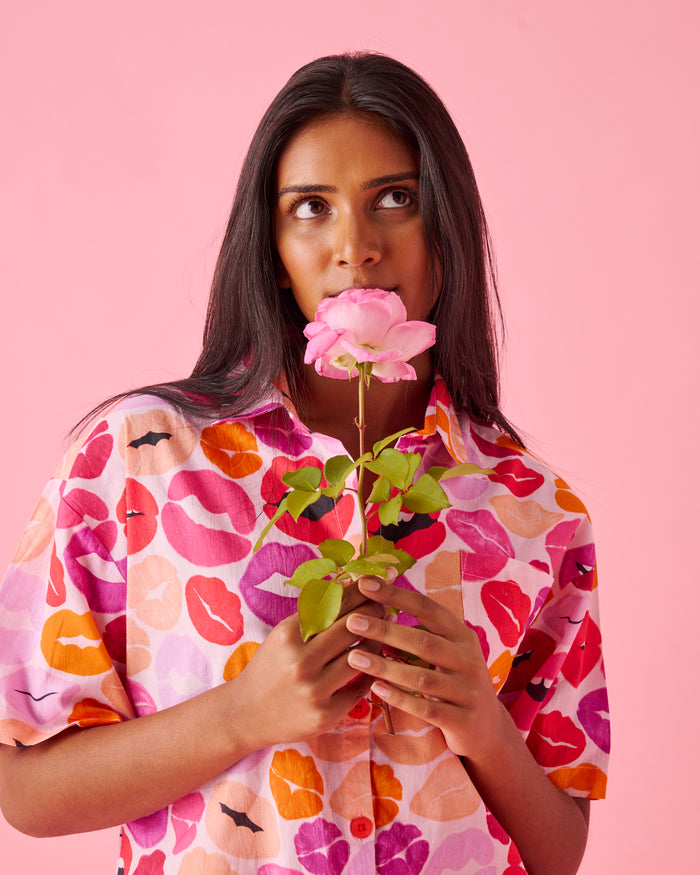 Kiss Me Adult Organic Cotton Short Sleeve Shirt & Short Pyjama Set