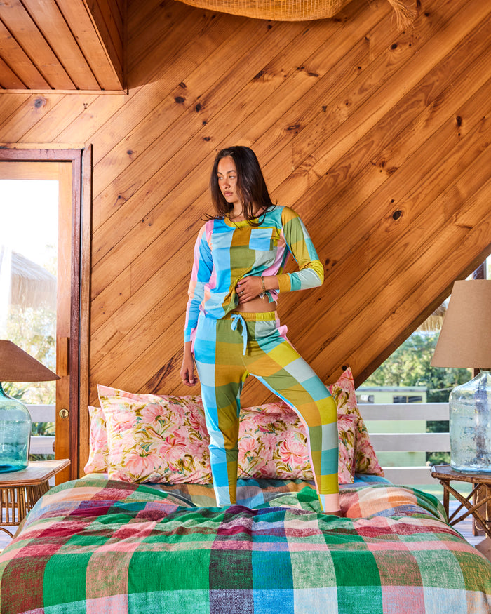 Sorbet Tartan Adult Organic Cotton Long Sleeve Pyjama Top & Slouch Pant Set