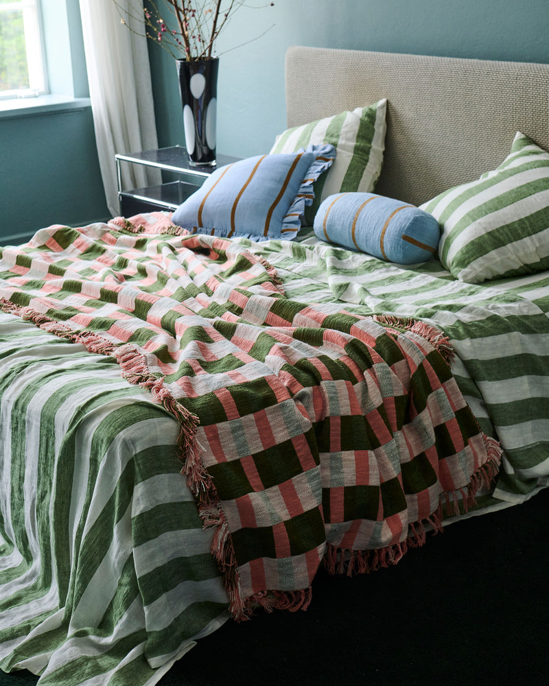 Moss Stripe Linen Quilt Cover