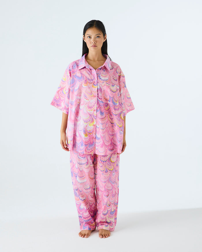 Kip&Co x Romance Was Born Cosmic Marble Adult Organic Cotton Oversized Short Sleeve Shirt & Pant Pyjama Set