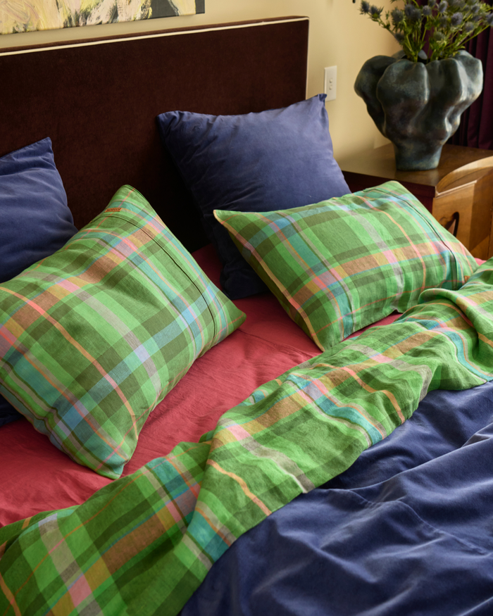 Jewel Of The Nile Tartan Linen Flat Sheet