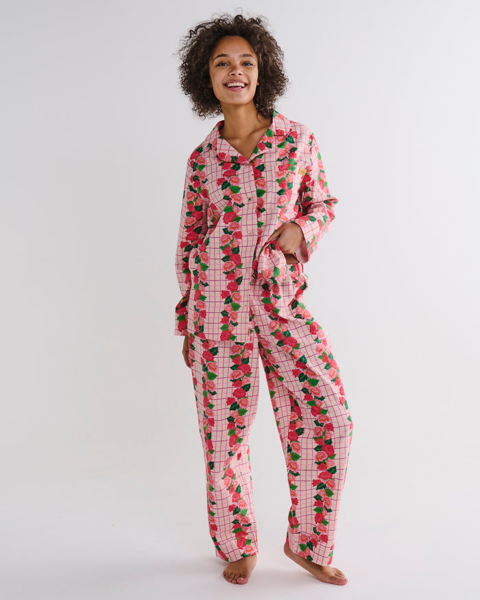 Rose Link Flannelette Adult Long Sleeve Shirt & Pant Pyjama Set