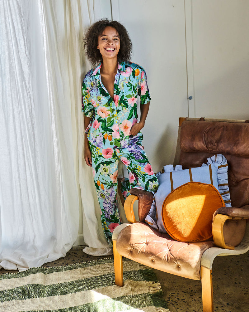 Spring In The Air Adult Eco Satin Short Sleeve Shirt & Pant Pyjama Set