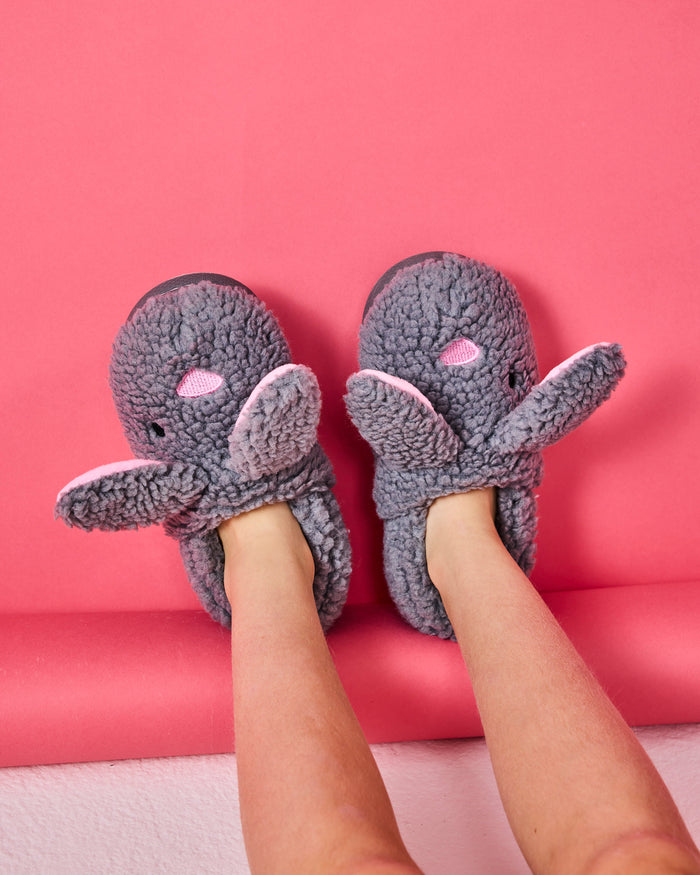 Fluffy Grey Bunny Sherpa Kids Slippers