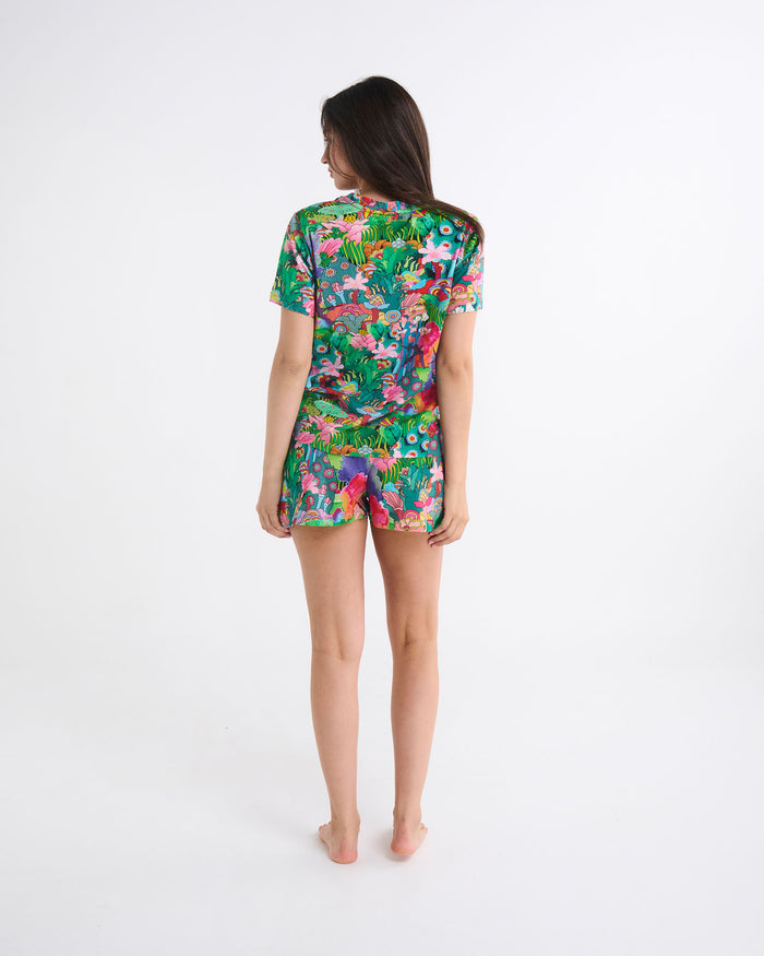 Kip&Co x The Beatles Big Flower Dreamscape Adult Organic Cotton Short Sleeve T-Shirt & Shorts Pyjama Set