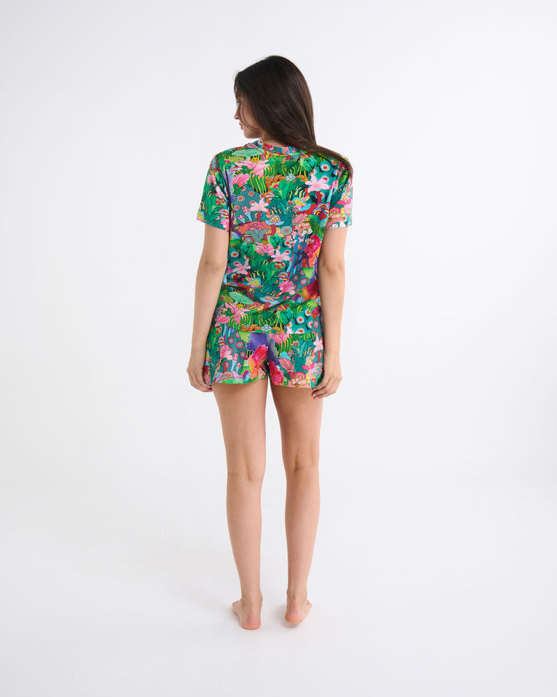 Kip&Co x The Beatles Big Flower Dreamscape Adult Organic Cotton Short Sleeve T-Shirt & Shorts Pyjama Set