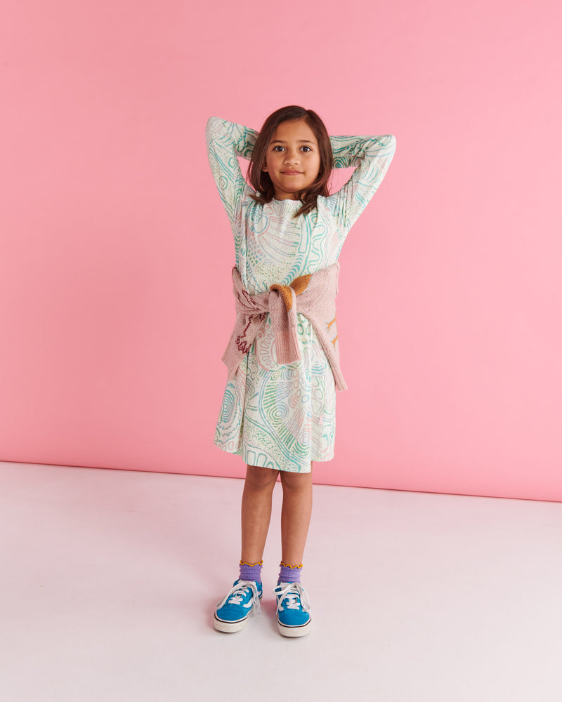 Tjala Tjukurpa Pastel Organic Cotton Long Sleeve Everyday Dress
