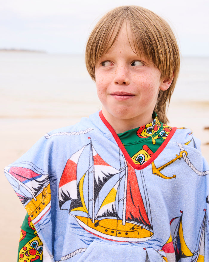 Hey Sailor Printed Kids Terry Poncho