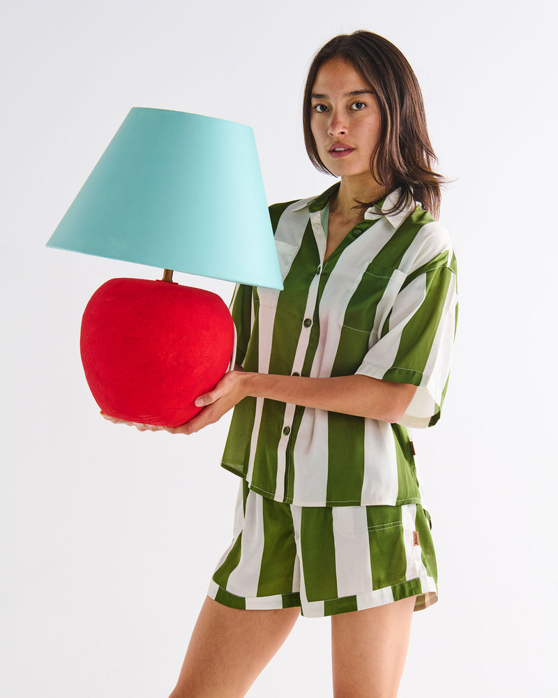 Moss Stripe Adult Eco Satin Short Sleeve Shirt & Short Pyjama Set