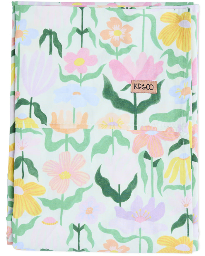 Popping Flowers Green Organic Cotton Flat Sheet