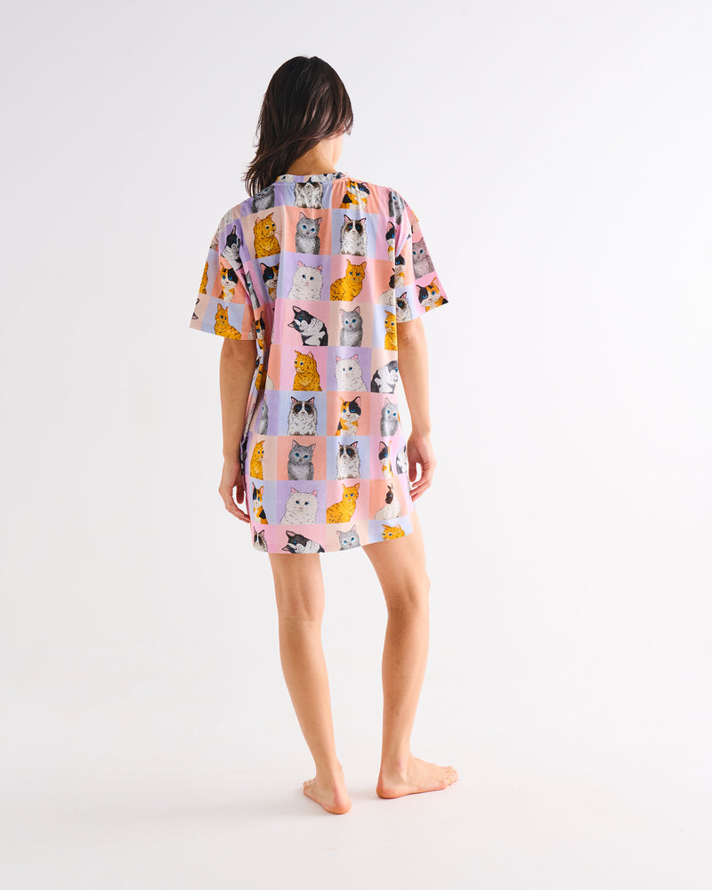 Kitty Cat Adult Organic Cotton Oversize T-shirt Nightie