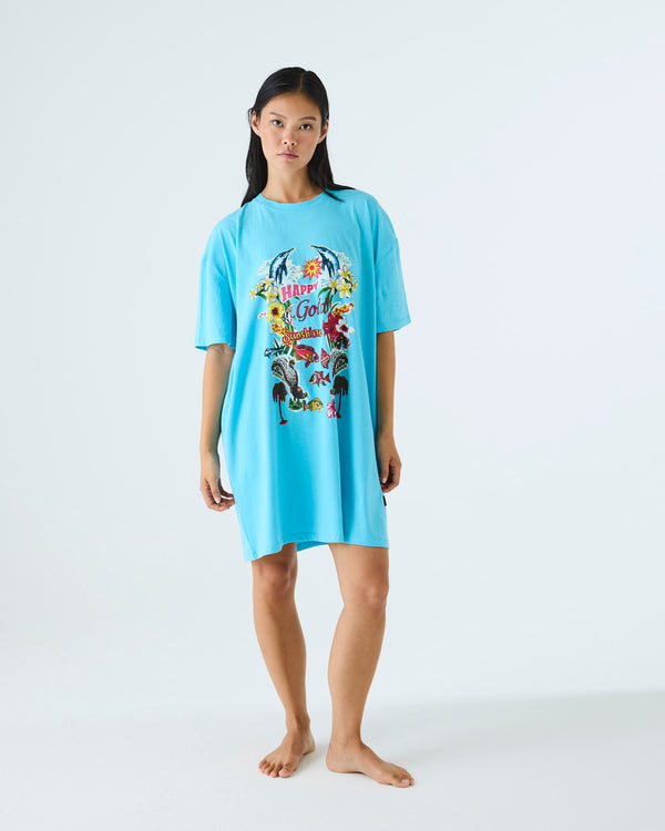 Kip&Co x Romance Was Born Sunny Oz Blue Adult Organic Cotton Oversize T-shirt Nightie