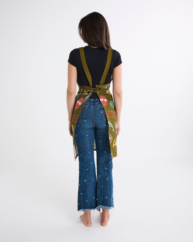 Aussie Road Trip Green Canvas BBQ Apron