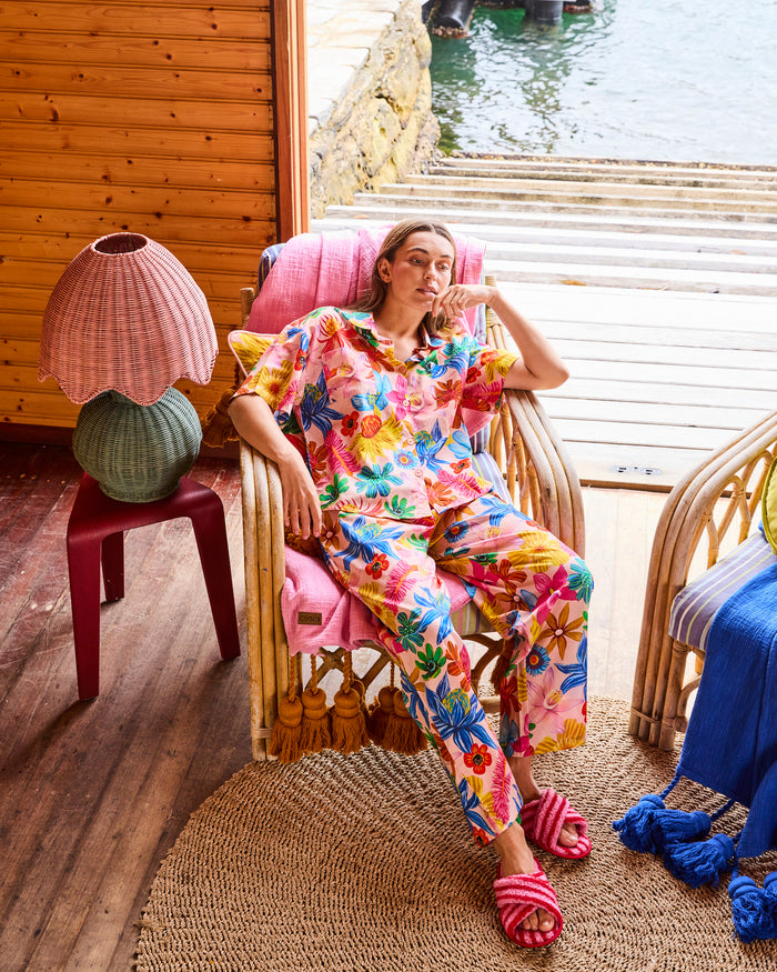 Wild Flowers In Bloom Adult Organic Cotton Short Sleeve Shirt & Pant Pyjama Set