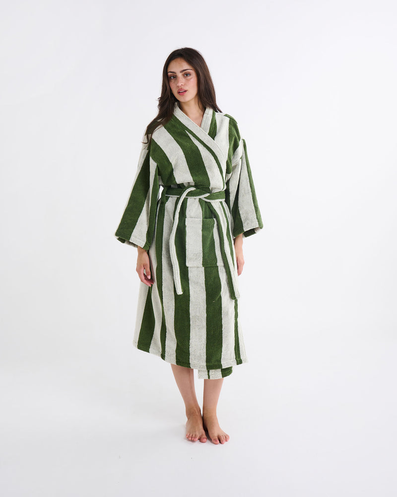 Moss Stripe Terry Bath Robe