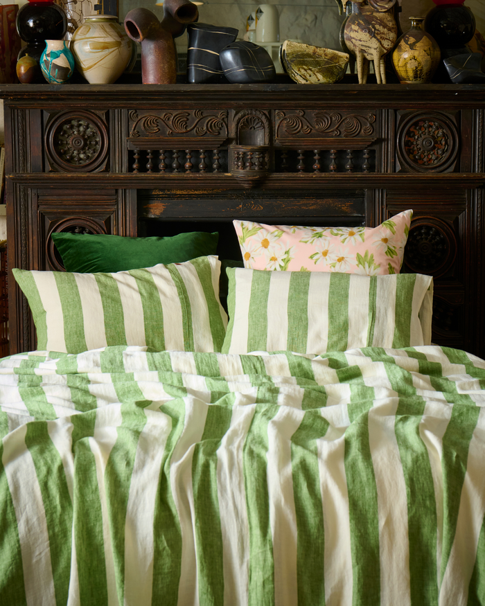 Moss Stripe Linen Quilt Cover