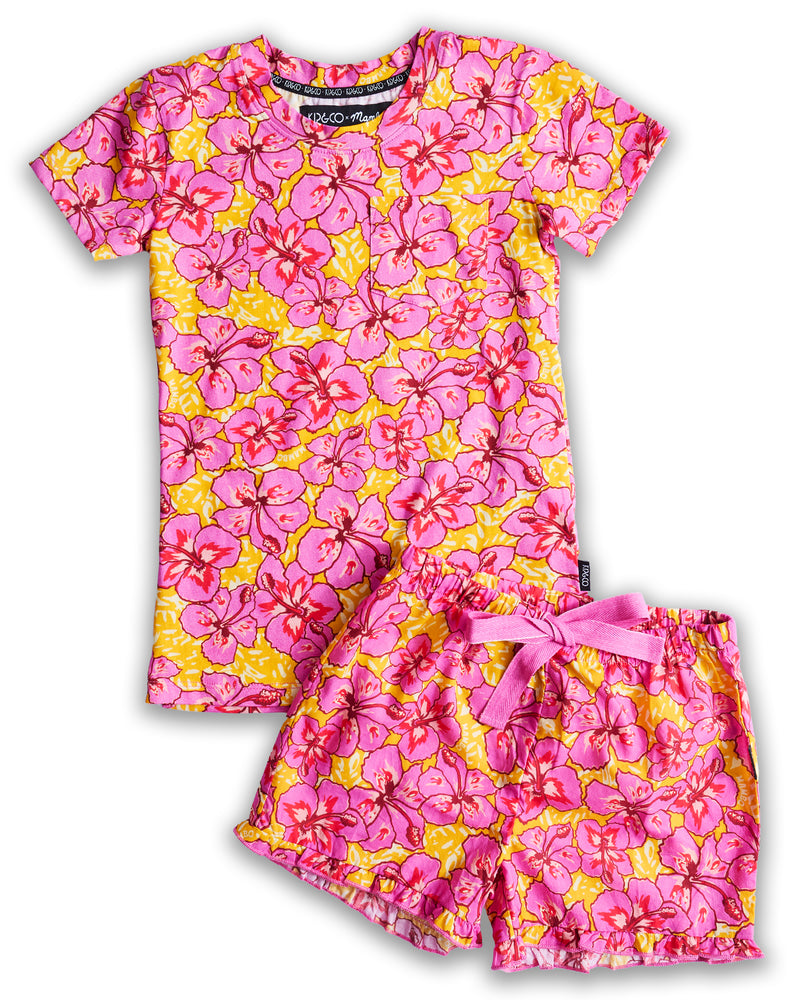 Kip&Co x Mambo Funshine Coast Kids Organic Cotton Short Sleeve Tee & Frill Short Pyjama Set