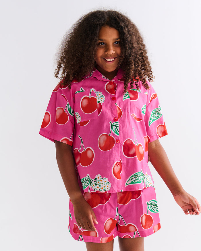 Cherry Blossom Teen Organic Cotton Short Sleeve Shirt & Short Pyjama Set